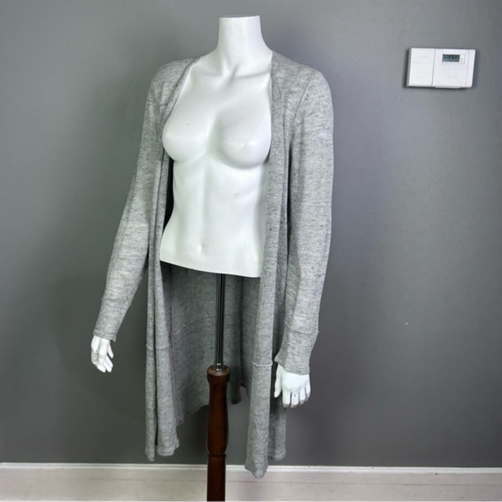 Eileen Fisher cardigan size small longline linen heather knit blue grey coastal‎